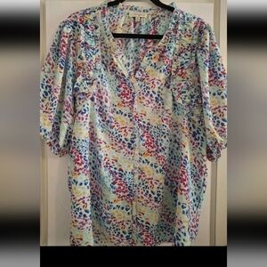 Umgee Flowy Ruffle Patterned Top Sz 1X